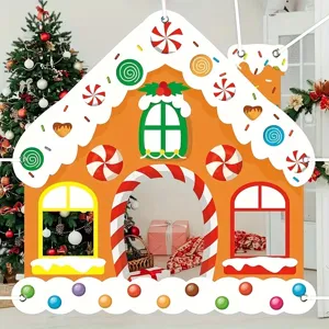 Gingerbread House Photo Booth Prop Christmas Backdrop Party Decorations Polyester Fabric Large Photography Background Banner For New Year Holiday Party