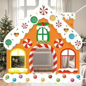 Large Christmas gingerbread house photo booth prop for holiday party backdrop decoration