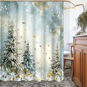 Festive watercolor Christmas tree shower curtain for holiday bathroom decoration