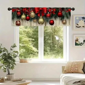 Christmas Snowman Tree Polyester Short Window Valance Winter Festive Bedroom Living Room Kitchen Decorative Printed Curtain