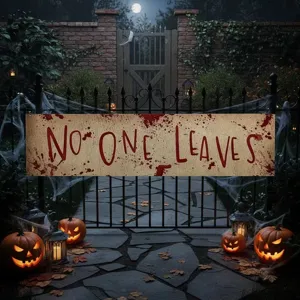 Horror Halloween Bloody Banner Yard Sign Outdoor Decoration Bloody Handprints Banner Haunted House Party Fence Wall Decor