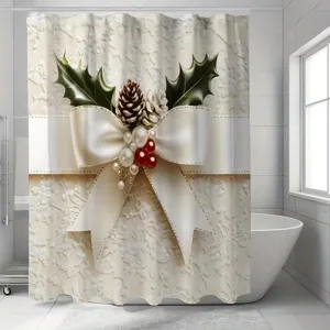 Weihnachten Karomuster Weihnachtsbaum Schneeflocken Druck Polyester Duschvorhang Wasserdicht Badezimmer Deko Trennwand Hängevorhang