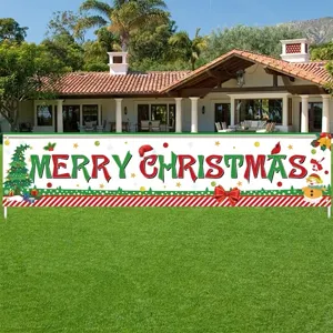 Grote Merry Christmas banner voor buiten tuin hek decoratie kerstfeest benodigdheden
