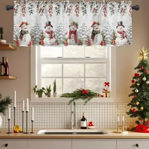 Festive Christmas snowman and pine tree print polyester valance for kitchen window decor