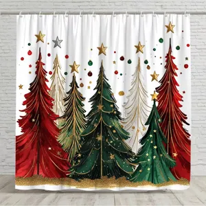 Festlicher Weihnachts-Duschvorhang mit dekorativen bunten Baum-Mustern für das Bad