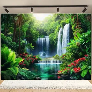 Arazzo Cascata Foresta Tropicale Paesaggio Piante Verdi Sfondo Fotografico Decorazione Parete Natura per Casa Studio
