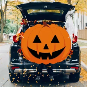 Gran cartel de calabaza de Halloween para decoración de coche y fondo de fiesta.