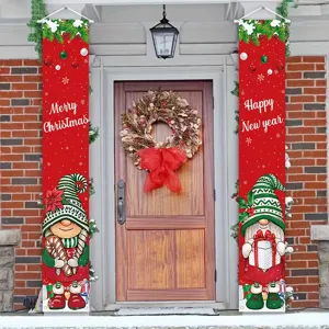 Festliche Weihnachts-Gnom-Türbanner für die Verandadekoration mit schönen Neujahrsgrüßen