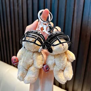 Rugby Helmet Plush Bear Keychain Sports Theme Soft Stuffed Animal Bag Charm Motorcycle Bear Pendant For Backpack Gift Unisex