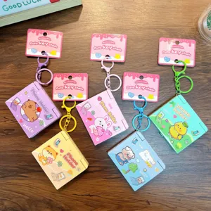Creative foldable mirror keychain and phone holder with cute cartoon animals