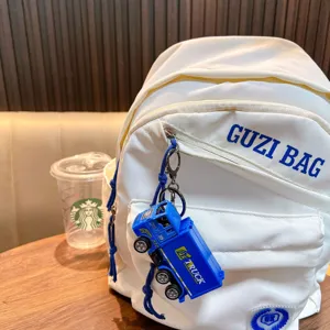 Miniature blue alloy delivery truck keychain model bag charm for logistics enthusiasts