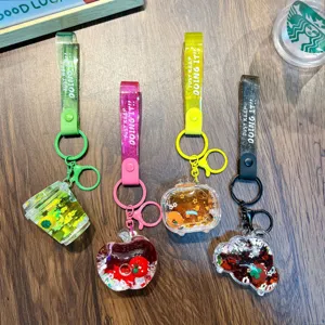 Farbenfrohe süße Frucht-Glüssig-Glitzer-Schlüsselanhänger mit Schlaufen für Taschen