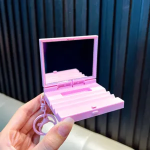 Portable pink folding mirror and phone stand keychain for handbag accessory