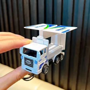 Mini alloy white pull-back express truck keychain toy for bag pendant decoration
