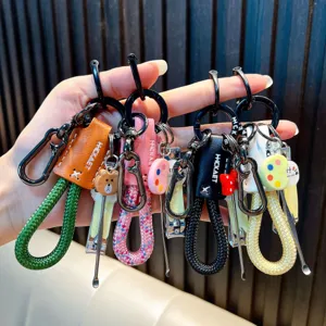 Creative keychain set with nail clipper, ear pick and cute braided rope charms set