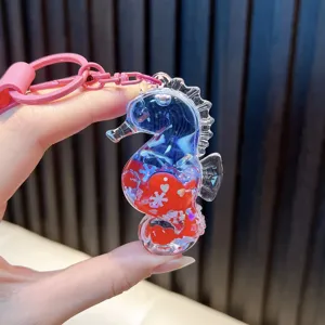 Carino Cartone Animato Ippocampo Sabbie Mobili Liquide Portachiavi Acrilico Creativo Animale Marino Ciondolo Borsa Paillette Luccicanti Accessori Regalo