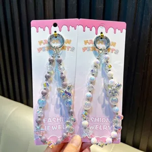 Catena per Telefono con Perline a Farfalla di Lusso in Acrilico Perla Artificiale Strass Portachiavi per Donna Cordino per Telefono Pendente per Borsa Regalo