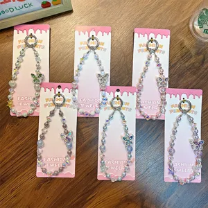 Elegante ciondolo per telefono e portachiavi con farfalla e cristalli perlati