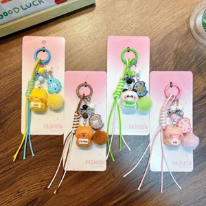 Set of cute cartoon animal keychains with funny signs panda pig and bear bag charms