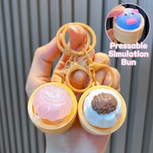 Simulation Steamed Bun Keychain Stress Relief Toy Creative Light-up Cartoon Food Squishy Squeeze Bun Pendant Bag Charms Gift