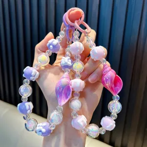 Gradiënt Acryl Wulk Kralen Telefoonketting Kleurrijke Oceaan Thema Sleutelhanger Tas Charm Voor Vrouwen Meisjes Mobiele Telefoon