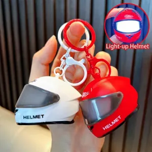 Creative Glowing Mini Motorcycle Helmet Keychain LED Light Bag Pendant Miniature Night Light Backpack Hanging Ornament Party Favor Toy