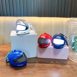 Miniature creative glowing racing helmet keychains with LED lights in multiple colors for bags
