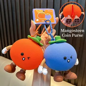 Cute Cartoon Fruit PVC Coin Purse Keychain Portable Earphone Storage Bag Mangosteen Strawberry Orange Shaped Mini Pouch For Girls