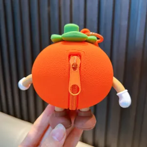 Cute orange silicone mangosteen fruit coin purse with cartoon limbs and zipper closure