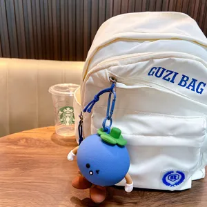 Cute blue silicone mangosteen fruit coin purse keychain for earphones and backpack accessories