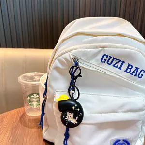 Cute music snail keychain with cartoon cat illustration for student backpack decoration accessory