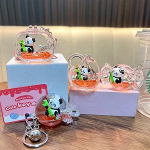 Cartoon Panda Zandloper Sleutelhanger Vloeibare Olie Acryl Sleutelring Voor Rugzak Bedel Verjaardagscadeau Kinderen Vrouwen Accessoire