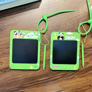 Green cartoon panda charm with stylus, cute mini drawing pad accessory for backpacks