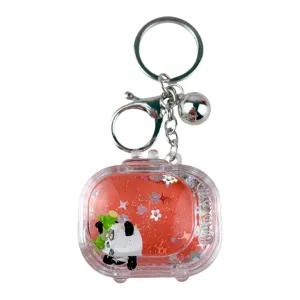 Schattige cartoon panda vloeibare drijfzand sleutelhanger met acryl hanger en belletje