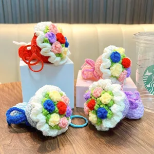 Portachiavi a forma di bouquet di fiori colorati all'uncinetto fatto a mano per borse.