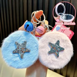 Süßer Plüsch Seestern Faltbarer Spiegel Schlüsselanhänger Metall Stern Tragbarer Schminkspiegel Taschenanhänger Für Damen Mädchen Geschenk