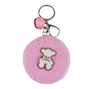Süßer rosa Plüsch-Schminkspiegel-Schlüsselanhänger mit einem weißen Bären-Anhänger