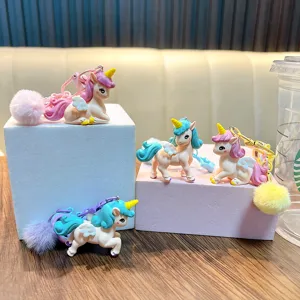 Lindos llaveros de unicornio con pompones de piel sintética para bolsos e ideas de regalos