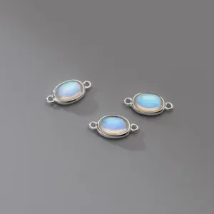 S925 silver oval connector pendants with iridescent synthetic moonstone for DIY jewelry