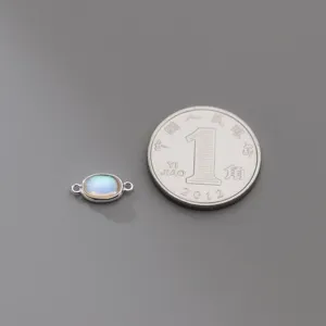 S925 sterling silver oval pendant with synthetic moonstone and double-hole design connector