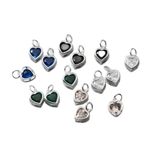 Ciondoli a cuore in argento S925 con zirconi colorati per creazione gioielli fai da te