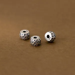 Vintage S925 Sterling Silber Perlen mit matter Hammerschlagtextur für DIY Schmuckherstellung