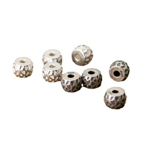 S925 Sterling Silber matte gehämmerte Perlen für die Herstellung von DIY-Schmuck