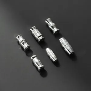 Detailed view of multiple S925 sterling silver screw clasps for DIY jewelry making