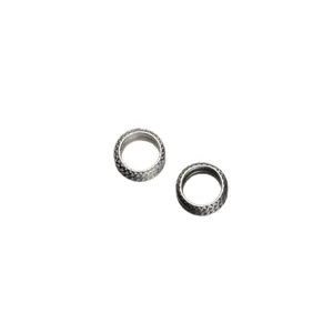 Macro view of vintage 8mm S925 sterling silver wheel spacer beads with tire texture