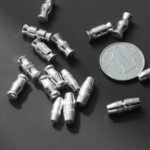 Detailed macro view of S925 sterling silver screw clasps for DIY jewelry making