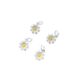 Set van 4 S925 zilveren madeliefje bedeltjes met wit emaille voor het maken van DIY sieraden