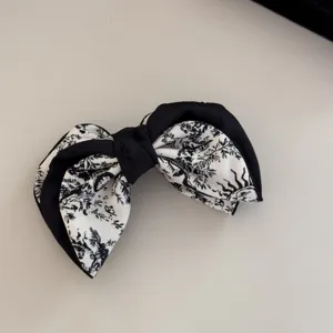 Exquisite French vintage style black and white floral print bow hair accessory for women