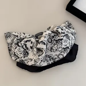 Vintage toile de jouy print banana clip hair wrap with elegant black fabric detail