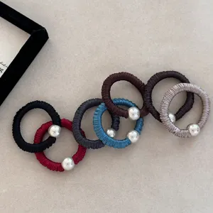 Korean Style Satin Silk Scrunchies With Large Artificial Pearl Elegant Elastic Hair Ties For Women Daily Hair Accessories